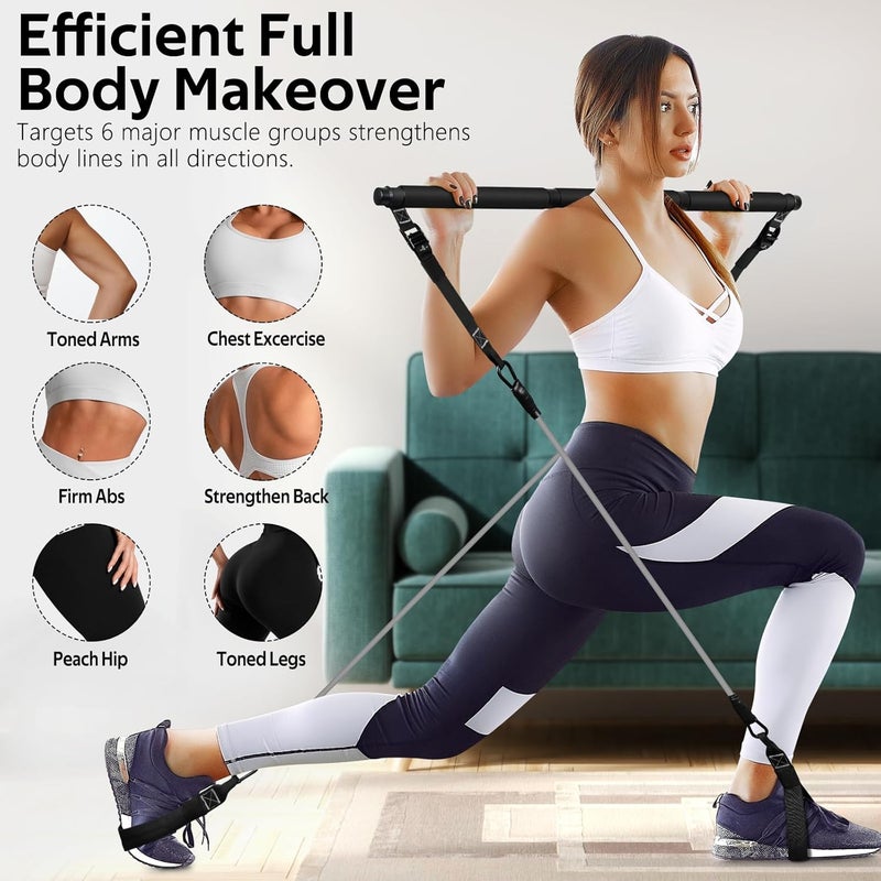 RENRANRING Pilates Bar Kit with Resistance Bands, Multifunctional Pilates Bar for Women & Men with Heavy-Duty Metal Adjustment Buckle, Pilates Home Equipment for Full BodyWorkouts - Image 5